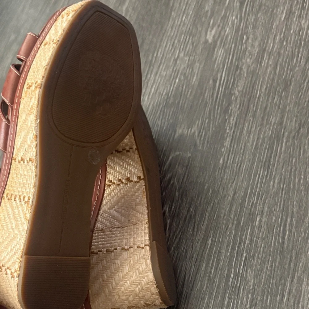 Vince Camuto Cognac Leather Platform Wedge Sandals with Ankle Strap